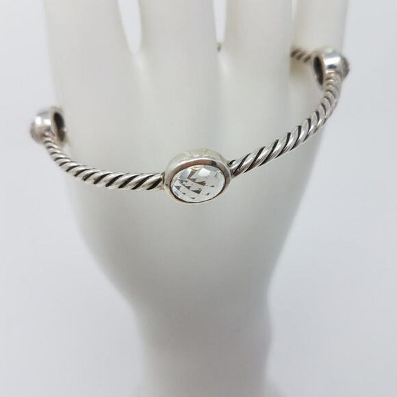David Yurman Sterling Silver Crystal Quartz stations cable bangle - Picture 6 of 9